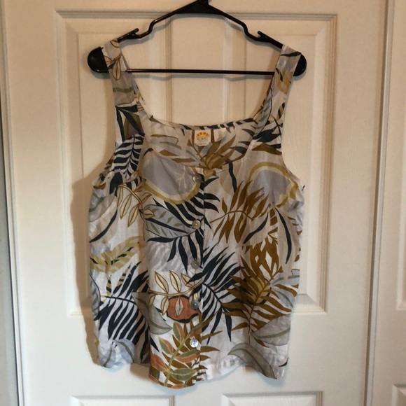 C&C California Tops - C&C CALIFORNIA Tropical Floral Print Button Down Linen Tank Top Large